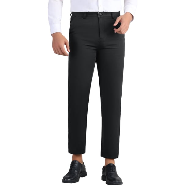 Pantalón de vestir de negocios INSPIRE CHIC para hombre con cierre de cremallera, frente plano, color sólido