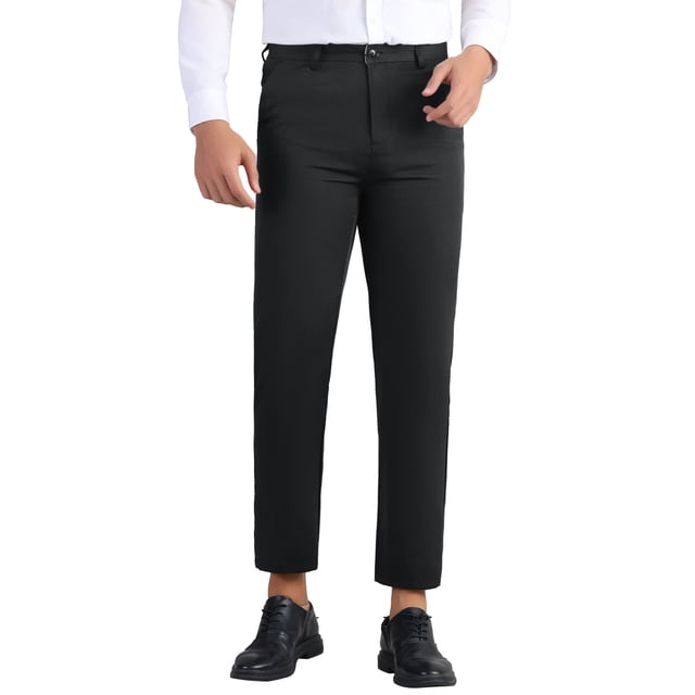 INSPIRE CHIC Business Dress Pant for Men's Zipper Closure Flat Front Formal Solid Color Straight Trousers