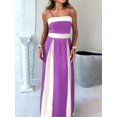 thumbnail image 4 of Women'S Contrasting Colors Spaghetti Strap Long Dress Elegant High Waist Leace-Up Dresses Dark Violet XL, 4 of 5