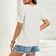 thumbnail image 5 of Olyvenn Stylish Women's Hollow Pleated Short Sleeves Square Neck Casual Loose Solid Color Knit T Shirts Tops Blouses White M, 5 of 8