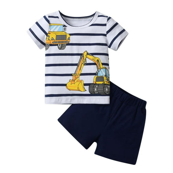 Toddler Baby Boy Clothes Summer Stripe Short Sleeve T-Shirt and Shorts Outfits Sets White 9-12 Months