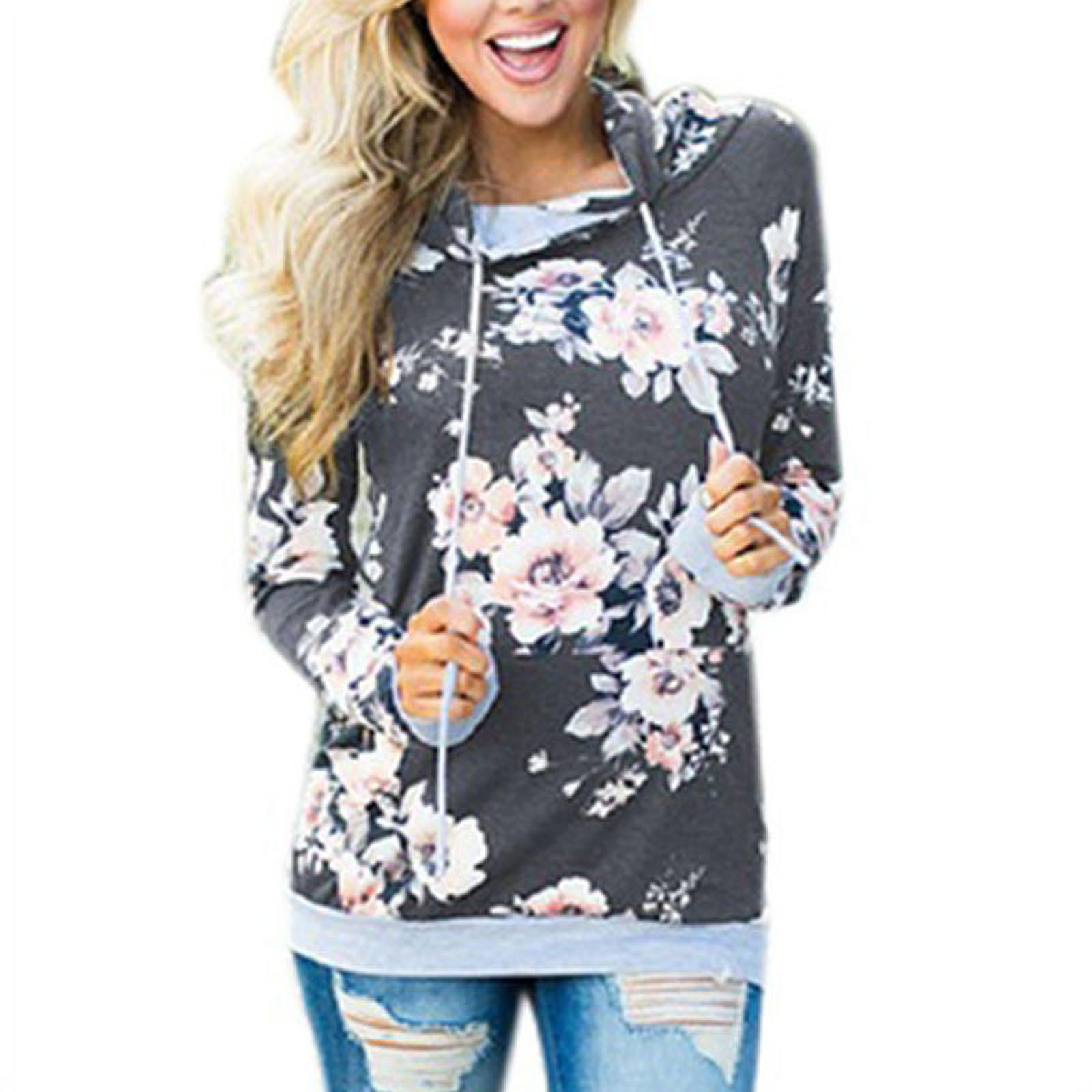 TOMIN Womens Flower Print Hoodies Pullovers For Womens Casual Tops Sweatshirt Plus Size Outwear Teen Girls Blouses