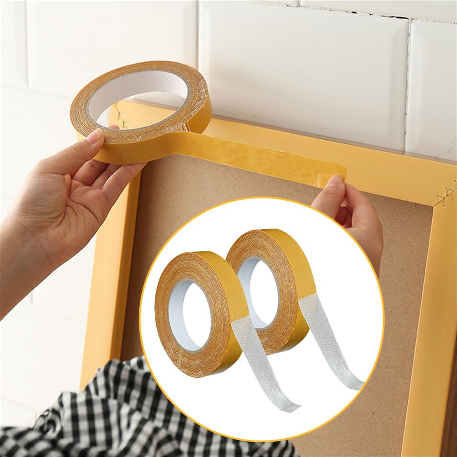 ZOURIH 3 Pcs Double Sided Tape Heavy Duty 2"*65.6ft,High Tack Strong Wall Adhesive Tape with Fiberglass Mesh,Removable Sticky Double Sided Mounting Type for Rugs,Carpets,Pictures,Yellow