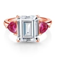 thumbnail image 2 of Gem Stone King 18K Rose Gold Plated Silver Red Created Ruby Ring Set with Moissanite (8.24 Cttw), 2 of 3