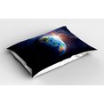 thumbnail image 2 of Ambesonne World Pillow Sham 2 Pack, Face of Earth in Space, 26"x20", Dark Blue Green Yellow, 2 of 3