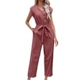 thumbnail image 1 of Cathalem Combinaison Décontractée à Manches Courtes Col en V Pantalon Large, Rose Vif TG, 1 of 5
