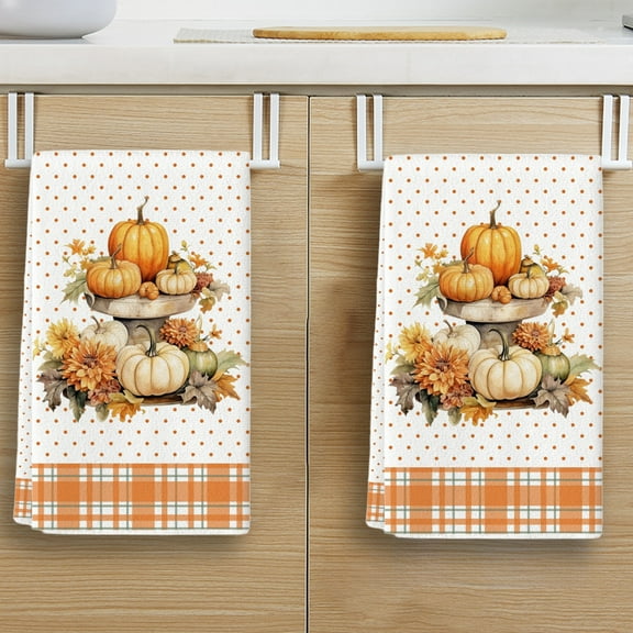 Halloween Lego,Fall Kitchen Towels - Pumpkin Striped,Maple Leaf Print Textured Cotton, 16x28 Inch Absorbent Dish Towels for Kitchen and Bathroom Use, Machine Washable