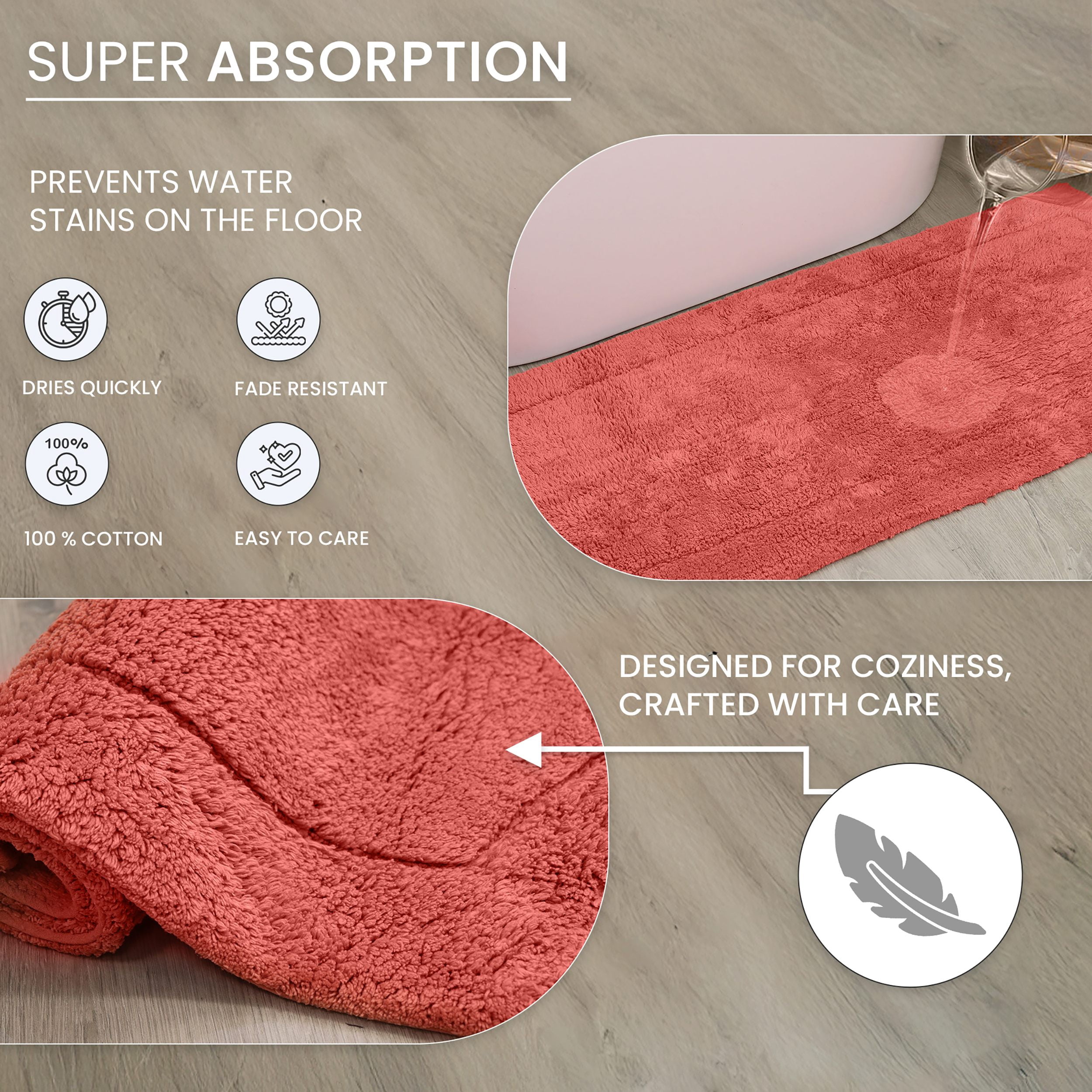 Home Weavers Inc Waterford Collection 100% Cotton Non-Slip Bathroom Rug Set, Machine Washable Bath Rug, 5 Piece Bath Mat Set with Contour Coral