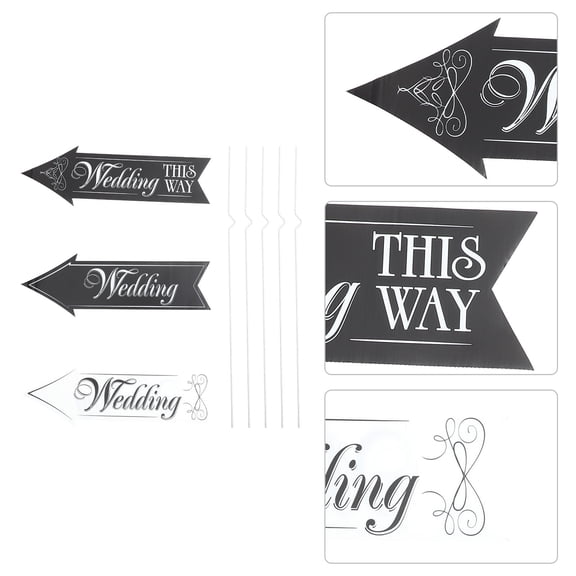 LABSERRON Road Signs for Wedding PP Black Event Organizers 1 Set 22X7.3X0.1In