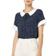 thumbnail image 1 of INSPIRE CHIC Hauts Blouses à Pois pour Femmes à Col Claudine Contrastant à Manches Courtes, 1 of 4