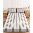 thumbnail image 2 of Twin Sze Fitted Sheet Set - Purple Stripes 2 Piece Bedding Sets 16" Deep Pocket Fitted Sheet with 1 Pillowcase, Farmhouse Brown Vintage Rustic Lines Brushed Microfiber Hotel Luxury Bed Sheets, 2 of 9
