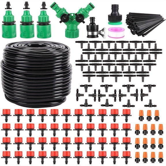 YILIFEIDA 164FT Drip Irrigation System, 200Pcs Automatic Garden Watering System with Adjustable Misting Nozzle Sprinkler, Tubing Watering Drip Kit for Greenhouse, Patio, Lawn