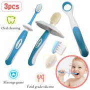 AMERTEER 3Pcs Baby Toothbrush Set, Baby Tongue Cleaner Oral Care SetSilicone Toothbrush Teether & Toddler Toothbrush - Perfect Babys First Toothbrush Set for 0-36 Month Baby