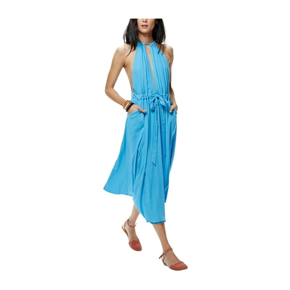 Free People Womens Spring Love Midi A-line Dress, Blue, Large