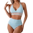 thumbnail image 7 of Women's Bikini Set Solid Color Two Piece Swimsuit with Removable Bra Pads No Underwire for Beach Swimming Vacation,Sky Blue,M, 7 of 7