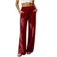 thumbnail image 3 of LIaqionyy Womens Ribbed Pants Wide Leg Lounge Pajama Drawstring Elastic Waist Casual Loose Trousers with Pockets, 3 of 8