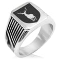 thumbnail image 1 of Stainless Steel Stag Purity Coat of Arms Shield Needle Stripe Pattern Biker Style Polished Ring, 1 of 1
