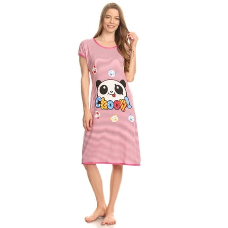

5012 Women Short Sleeve Nightgown Sleepwear Pajamas Sleep Dress Nightshirt fuchsia 54 L