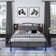 thumbnail image 4 of WANTAI Queen Upholstered Platform Bed Frame with LED Lights and Charging Station, 4 of 9