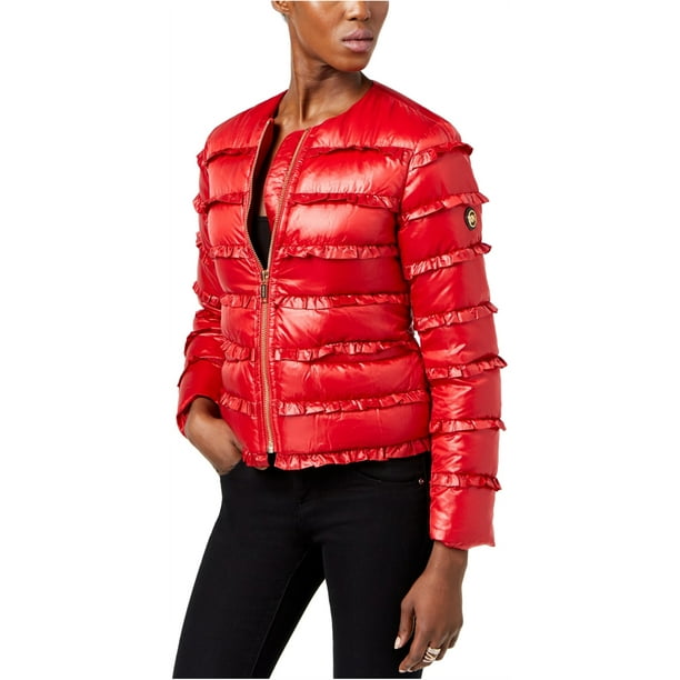 Michael Kors Chaqueta acolchada con volantes para mujer rojo mediano Michael Kors Chaqueta acolchada Bodega Aurrera en linea