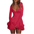 thumbnail image 3 of Women'S Long Sleeve Wedding Guest Dresses Sexy Deep V Neck Flare Ruffle Bodycon Dress Red S, 3 of 8
