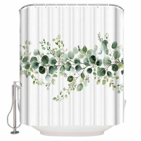 Small Stall Shower Curtain 36x72 Inch Narrow Half Size Pastoral Eucalyptus Bath Curtains Bathroom Decor Countryside Leaves Simple Art Waterproof Fabric Shower Curtain Set with Hooks 36 Inch