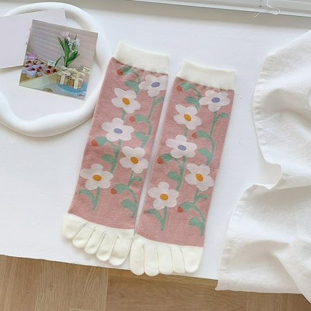 

Womens Flower Pattern Five Finger Socks Women s Autumn And Winter Cotton Comfortable Split Toe Socks