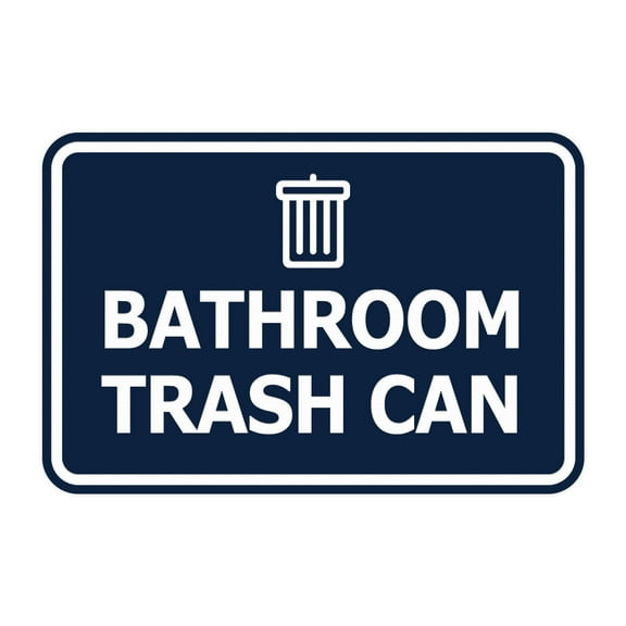Signs ByLITA Classic Framed Bathroom Trash Can Sign (Navy Blue / White) - Large