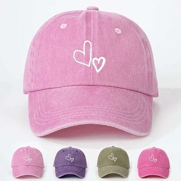 Sun Hats for Women Women Washed Heart Print Unisex Baseball Cap Outdoor Activities Pink One Size
