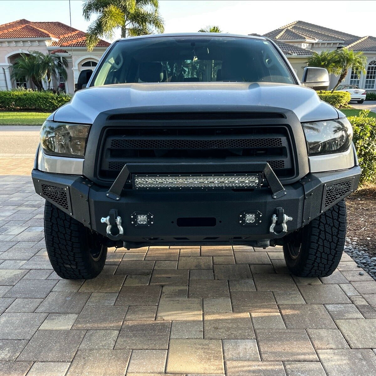 Vijay Compatible with 2007-2008-2009-2010-2011-2012-2013 Toyota Tundra Front and Rear Bumper Textured Black Steel with Lights and D-rings