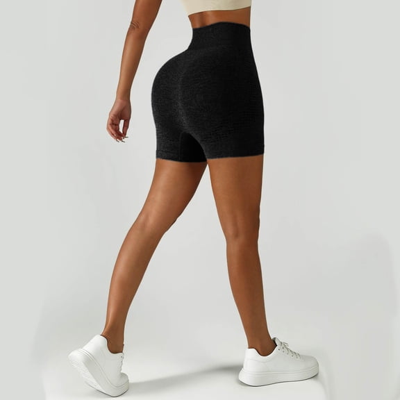 Womens Yoga Shorts Lightweight High Waist Lifting Stretchy Slim Fit Solid Print Gym Shorts for Athletic Wear Black L