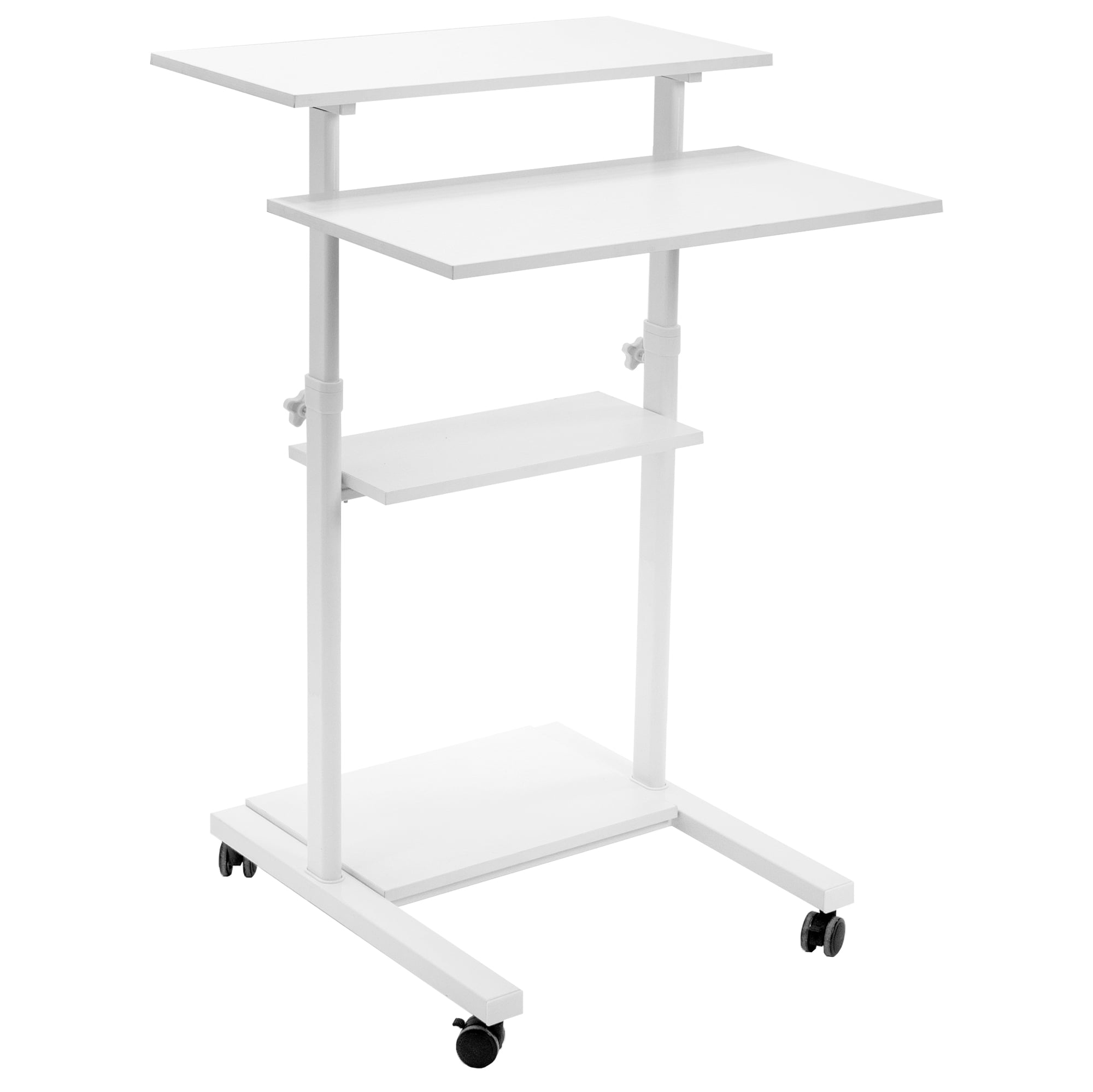 VIVO White Mobile Height Adjustable Stand Up Desk Workstation