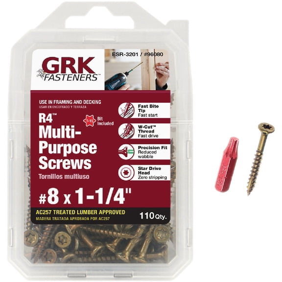 GRK Fasteners R4 Multi Purpose Screws - Steel, Gold - 110 Count, 1.25 In