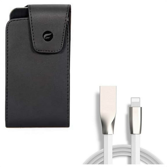 Case Belt Clip w USB Cable for iPhone XS/X - Leather Swivel Holster Vertical Cover, 6ft Flat Charger Cord Power Wire for iPhone XS/X
