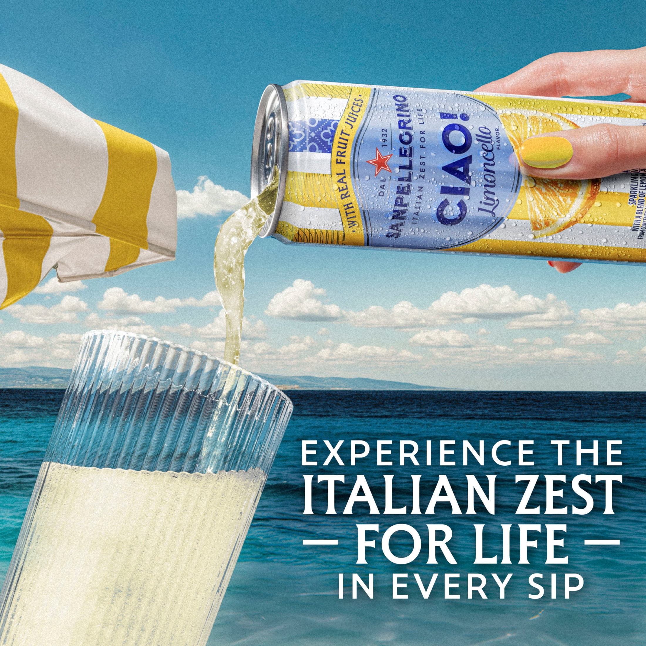 Sanpellegrino CIAO Limoncello Flavored Sparkling Water, Italian Sparkling Water, 24PK