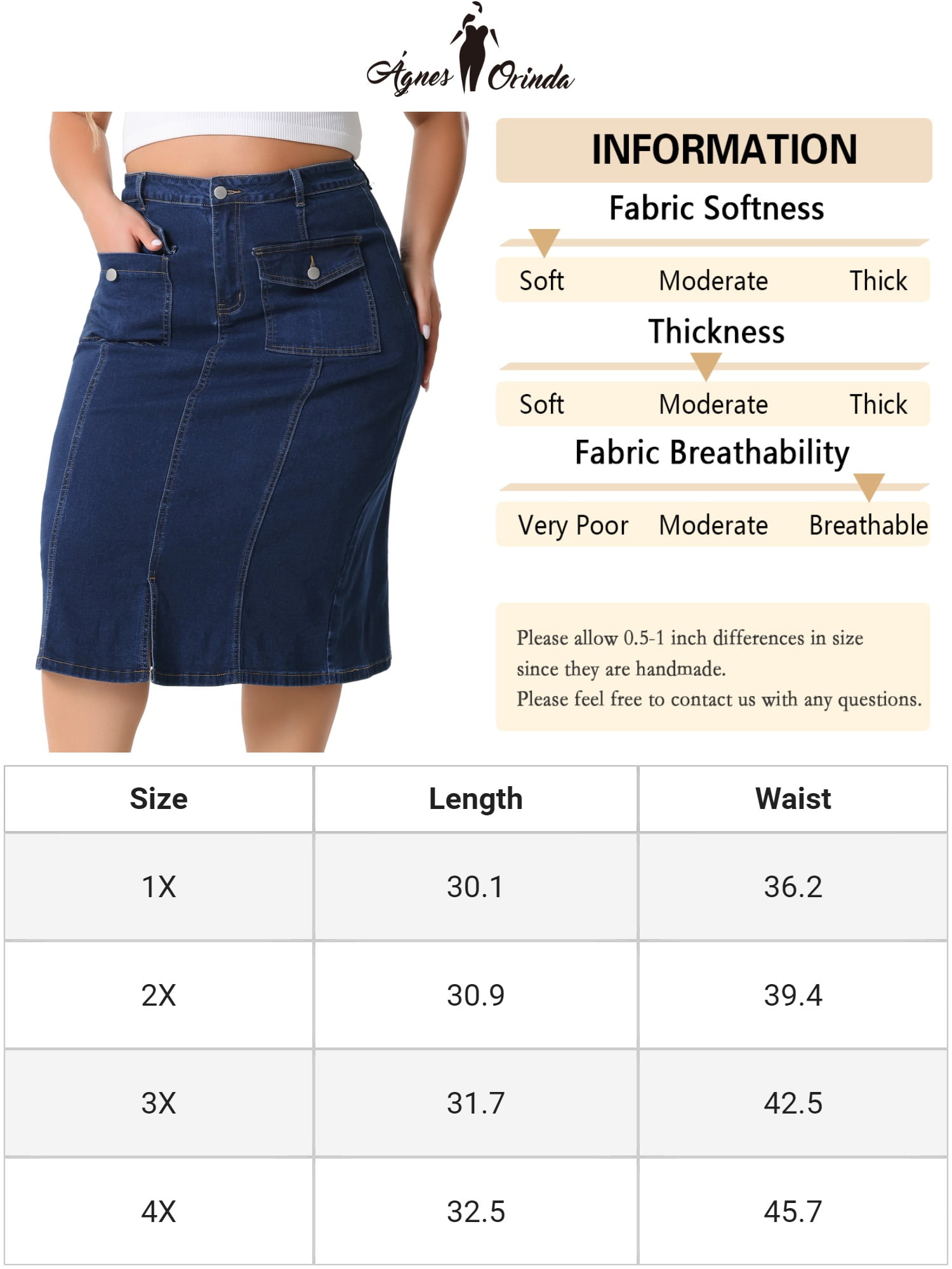 DARING DIVA Women's Plus Basic High Waist Ripped Hem Pockets Jeans Skirts 2X Dark Blue