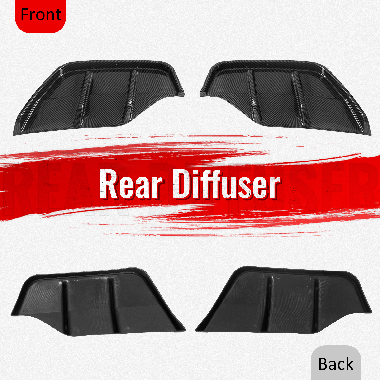 Ikon Motorsports Rear Aprons, Compatible with 2025-2026 Tesla Model Y Juniper,  IKON Style PP Polypropylene PP Carbon Fiber Print Rear Bumper Lip Lower Side Spat Valance Winglet Canard Protector 2PC