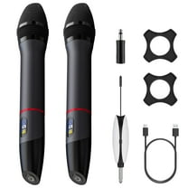 ZealSound UHF Wireless Microphone System-Metal Rechargeable Cordless Dynamic Mic,2 Handheld Mics with Auto Frequency Scan,LCD Display,200ft Range Professional for Karaoke,Church,Stage,Live