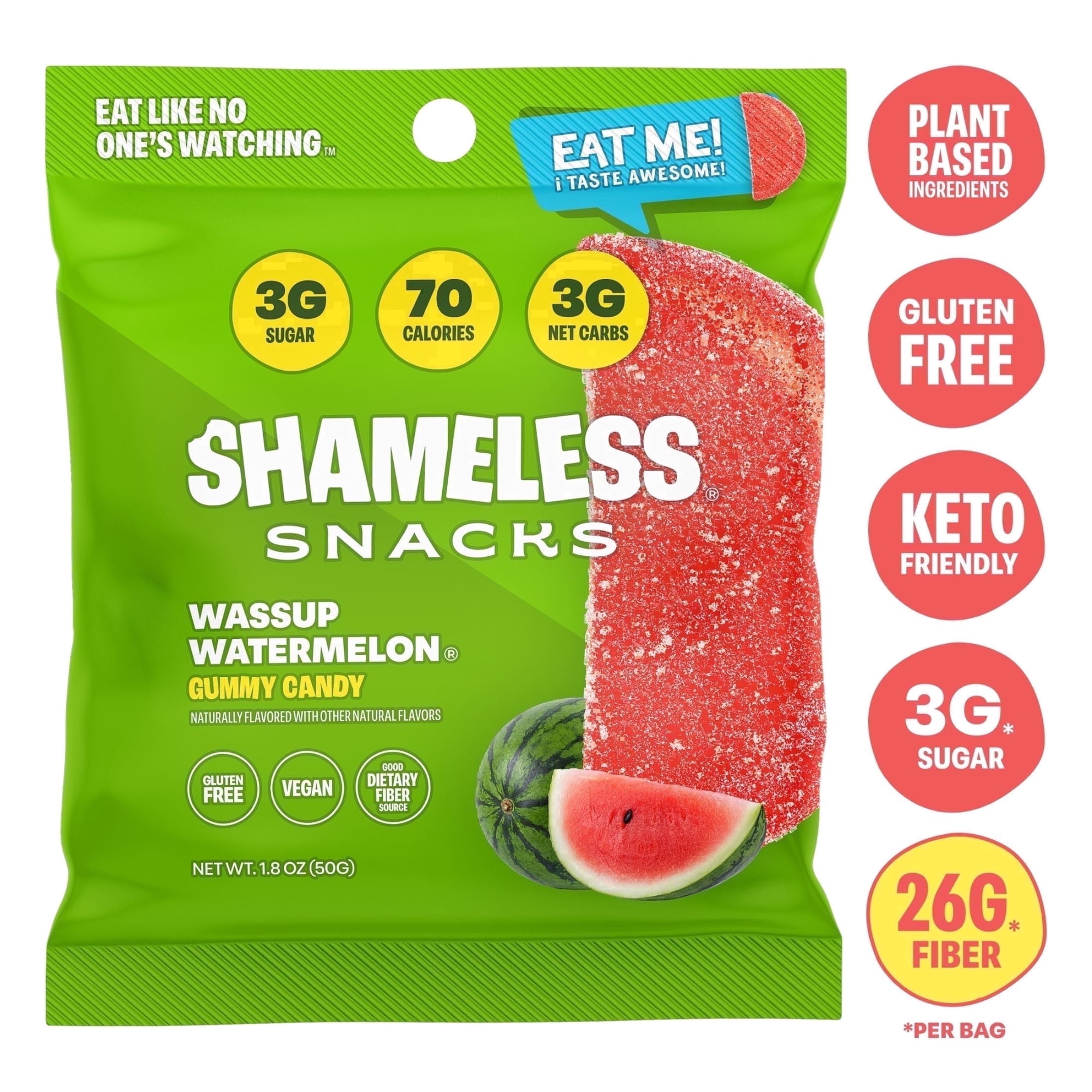 Shameless Snacks - Low Calorie Snacks, Low Carb Keto Gummies (Gluten Free & Non GMO Candy) - 1 Pack Wassup Watermelon