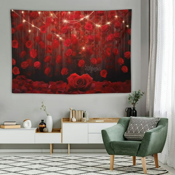 Creowell  Red Rose Photography Backdrop Floral Wall Valentine's Day Wedding Bridal Mother's Day Birthday Party Decoration Photo Booth Studio Props 60x40 Inch 60x40in