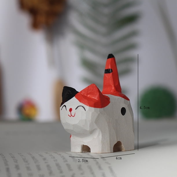 Adornos de gatito tallados en madera hechos a mano, animales pequeños, decoración creativa de escritorio de madera para gatos, manualidades