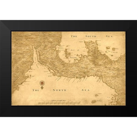 Vintage Maps 14x11 Black Modern Framed Museum Art Print Titled - Isthmus of Panama from Cartagena to Nicaragua showing both coasts 1750