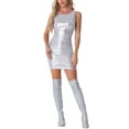 thumbnail image 1 of INSPIRE CHIC Robe Sans Manches Froncée pour Femmes Col Rond Métallique Moulante Robe de Soirée Mini m Argent, 1 of 6
