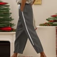 thumbnail image 5 of Feancey Boho Pants for Women Linen Straight Leg Pants Elastic Drawstring Waist Lounge Trousers Trendy Hollow Out Button Beach Slacks with Pockets Dark Gray XL, 5 of 8