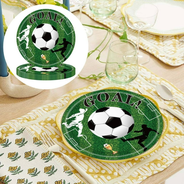 PUREKKI Green Football-themed Disposable Paper Tray Tablecloth Paper Towels Birthday Party Set Decorator