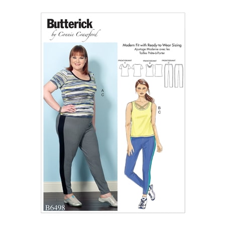 Butterick Pattern Misses /Women s Knit Tops and Elastic-Waist Pants with Contr-XXL-1X-2X-3X-4X-5X-6X