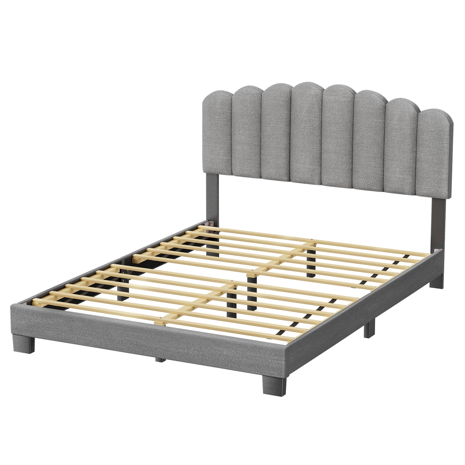 CHITOOMA Queen Size Platform Bed Frame with Velvet Upholstered Headboard and 12 Wooden Slats Support, No Box Spring Needed, Easy Assembly, Up to 1320 lbs, Grey