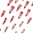 thumbnail image 4 of Tryvkinvive 24PCS Long Stiletto Press On Nails,Nude Base Red Drip Splatter Print Fake Nails,Reusable Full Cover Glue On Nails for Women Horror Halloween Costume, 4 of 6