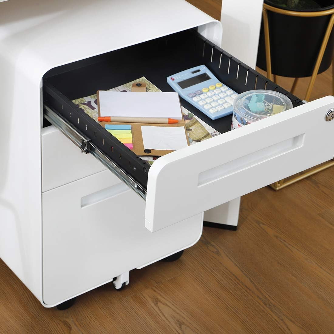 3-Drawer Mobile File Cabinet with Lock, Under-Desk Steel Rolling Cabinet for A4, Letter & Legal Files, 5-Wheel Anti-Tilt, Fully Assembled, Home Office, White