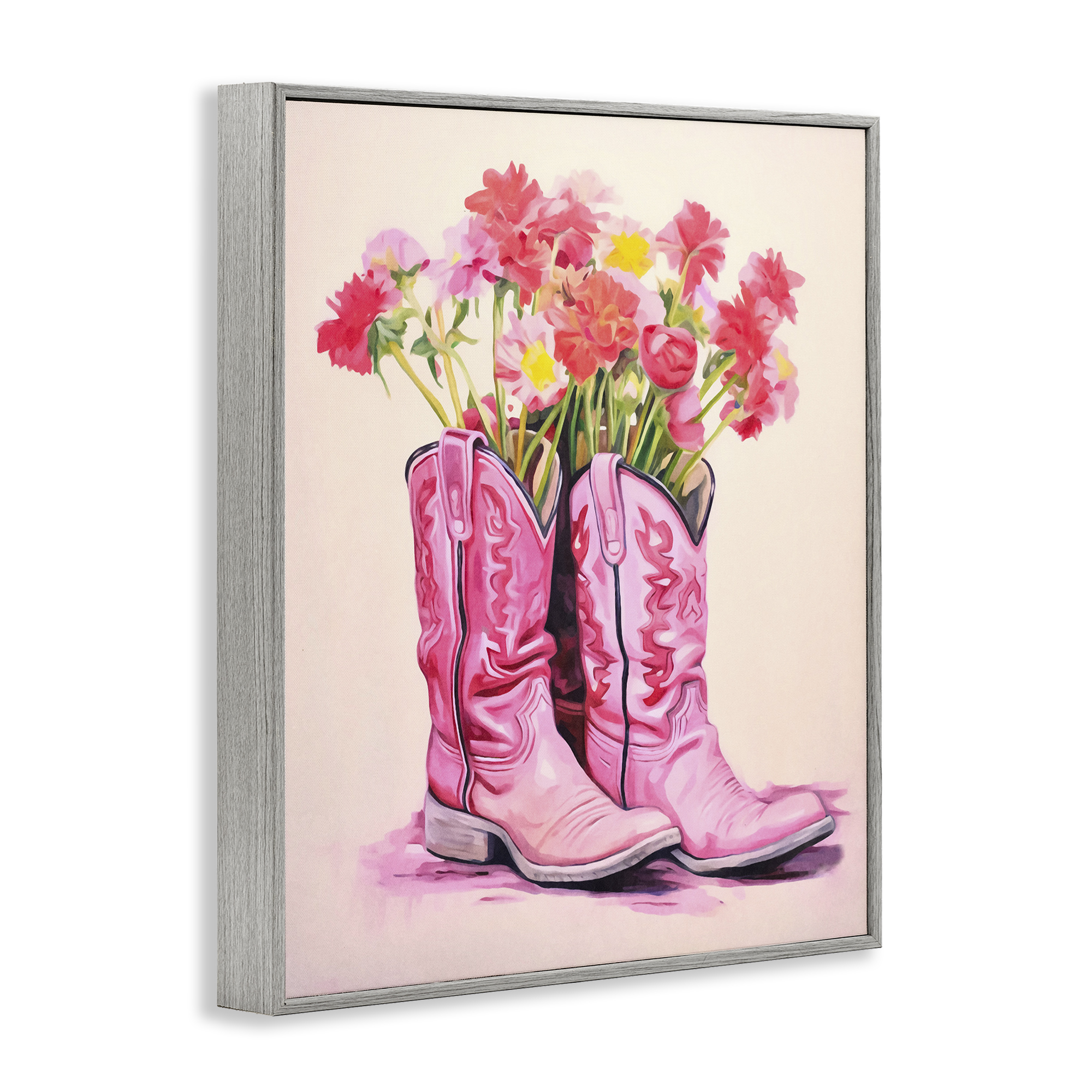 Stupell Industries Pastel Western Whimsy Botanical & Floral Painting Gray Framed Art Print Wall Art, 11 x 14